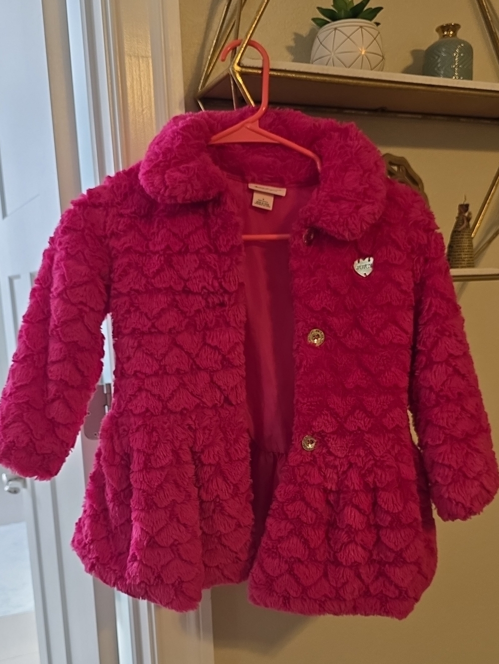 Juicy Couture Hot Pink Plush Heart-Textured Coat